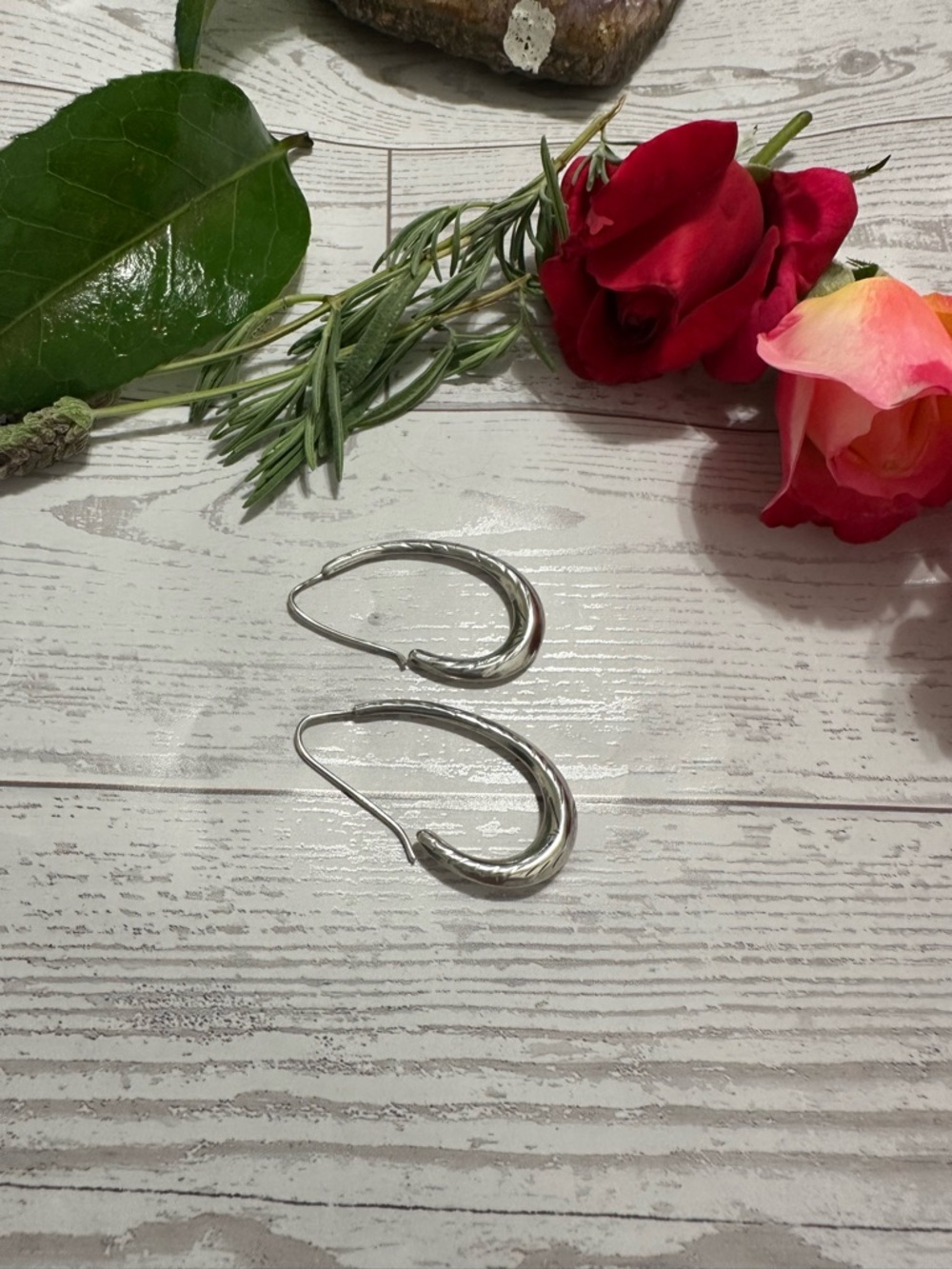 Sterling Silver Teardrop Hoop Earrings - Silver